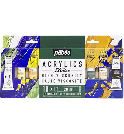 Pebeo Studio Acrylic 10 x 20ml + Brush, Assorti