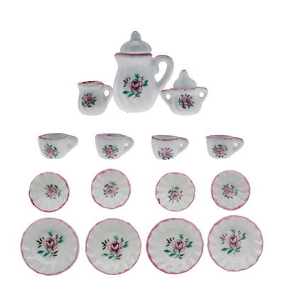 Miniatures, Coffee service x4 white/roses
