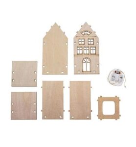 Wooden Houses DIY kit with LED, 7x12x5,5cm