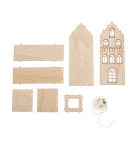Wooden Houses DIY kit with LED, 8x18x5,5cm