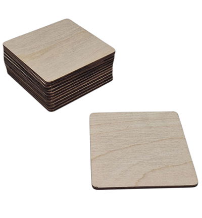 Onderzetter vierkant 12 stuks, triplex Dikte 0,4 cm